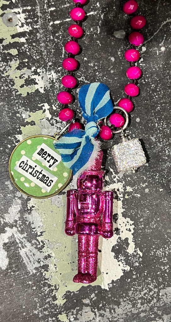 Merry Christmas Pink Nutcracker Necklace