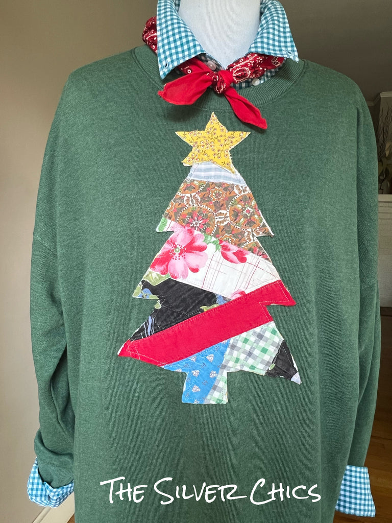 Pine Green Quilted Christmas Tree Sweatshirt