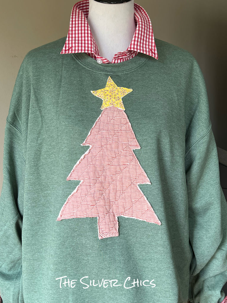 Red Stripey Tree Quilt Sweatshirt