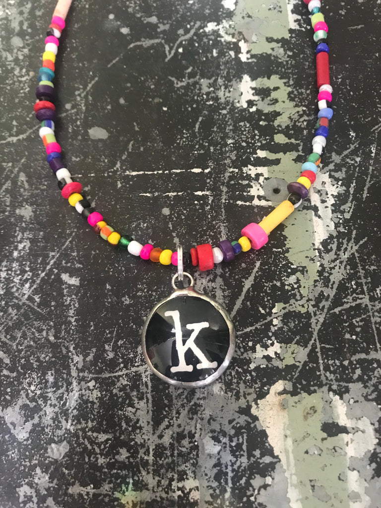 MultiColor Beaded Necklace with Initial