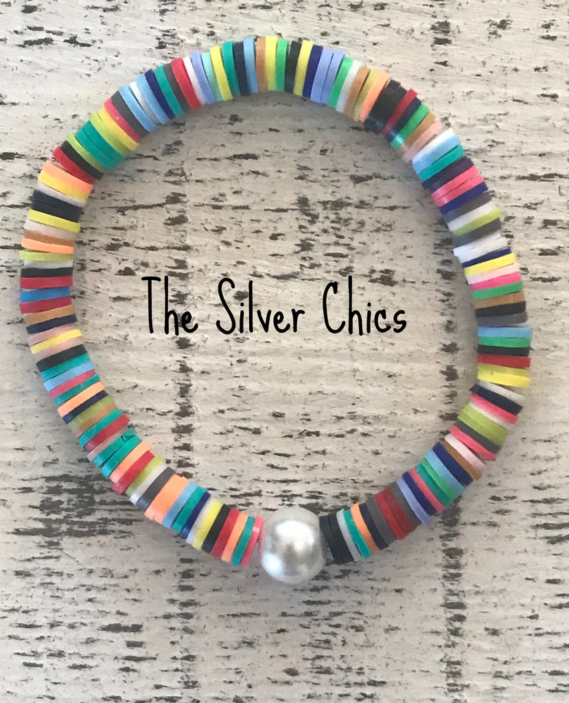 Multicolored Clay Bracelet with Pearl