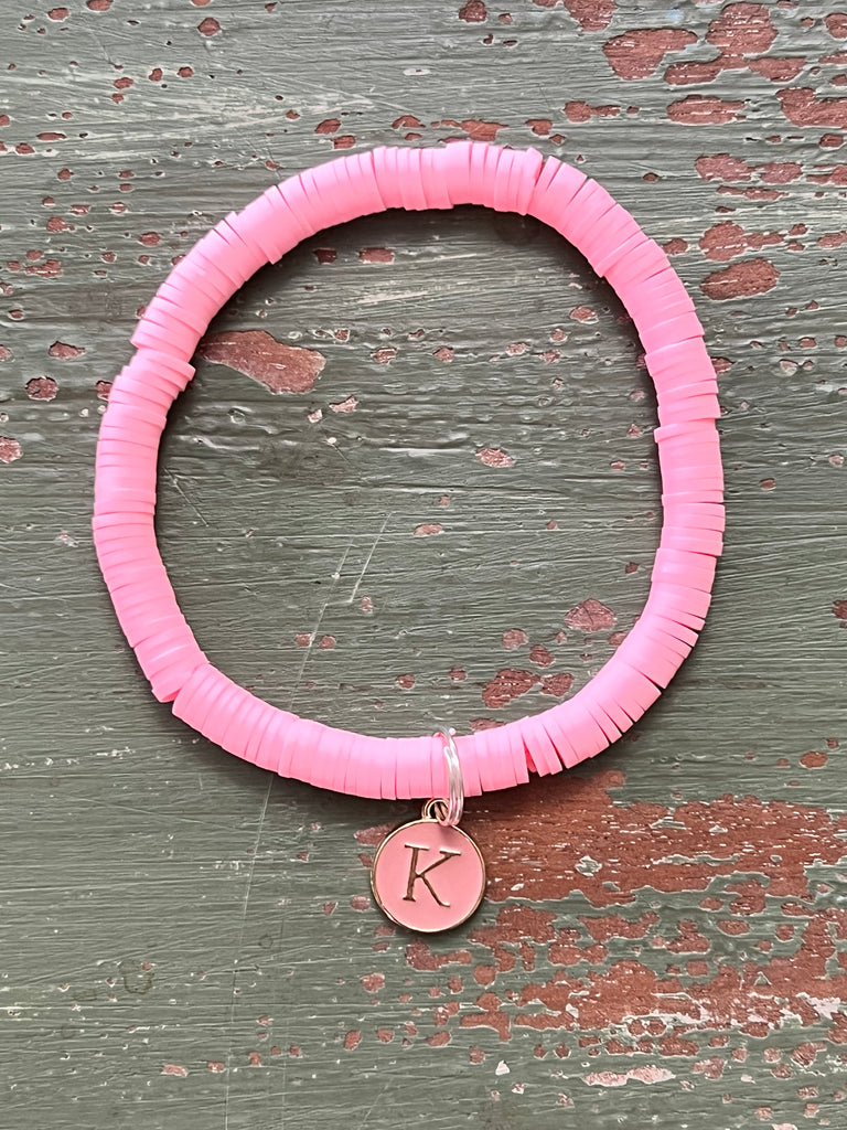 Pink Stretchy Bracelet with Pink Initial