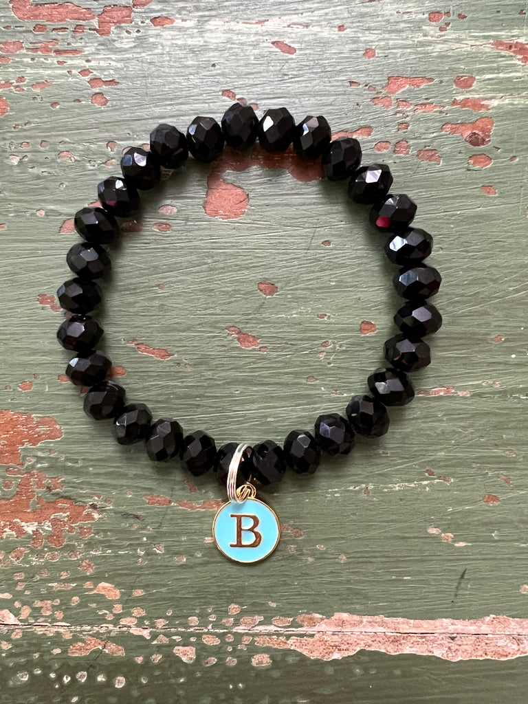 Black Stretchy Bracelet with Initial