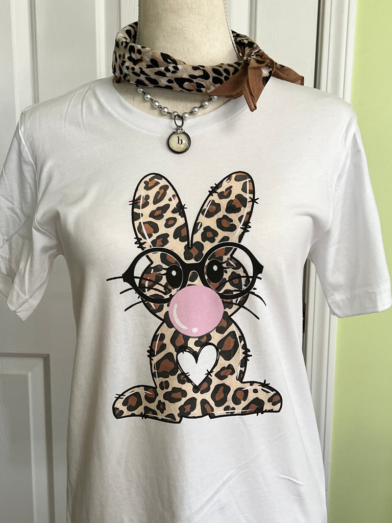 Leopard Bunny White Tee