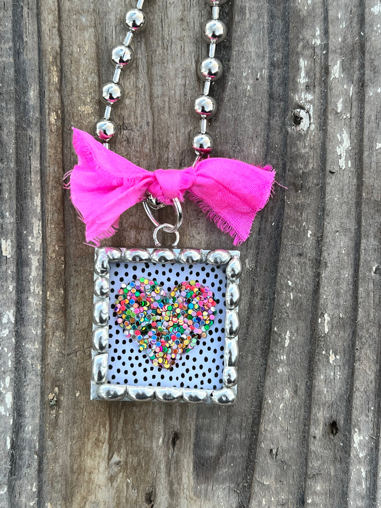 Multicolored Glitter Heart Soldered Square