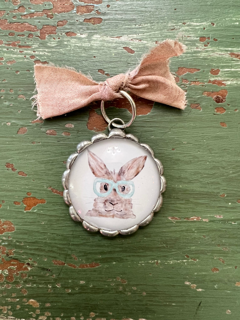 Bunny with teal glasses pendant